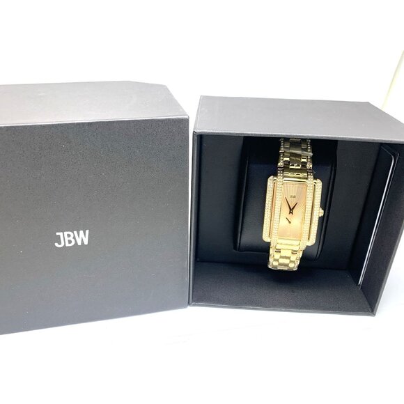 JBW Women's Watch J6358B Mink Swiss Quartz Gold Dial Rectangle Crystals Steel - Picture 3 of 14